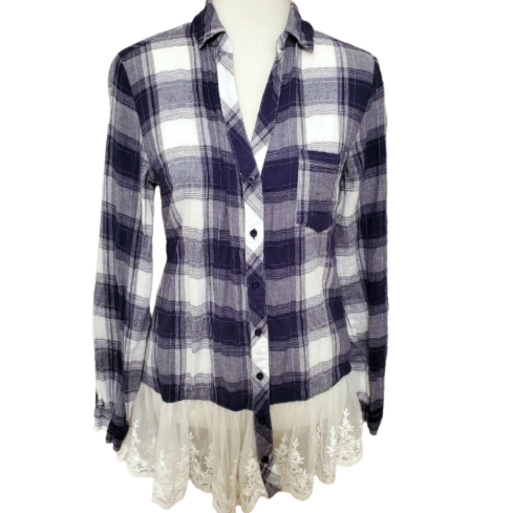 Scrap Work Plaid & Lace Tunic